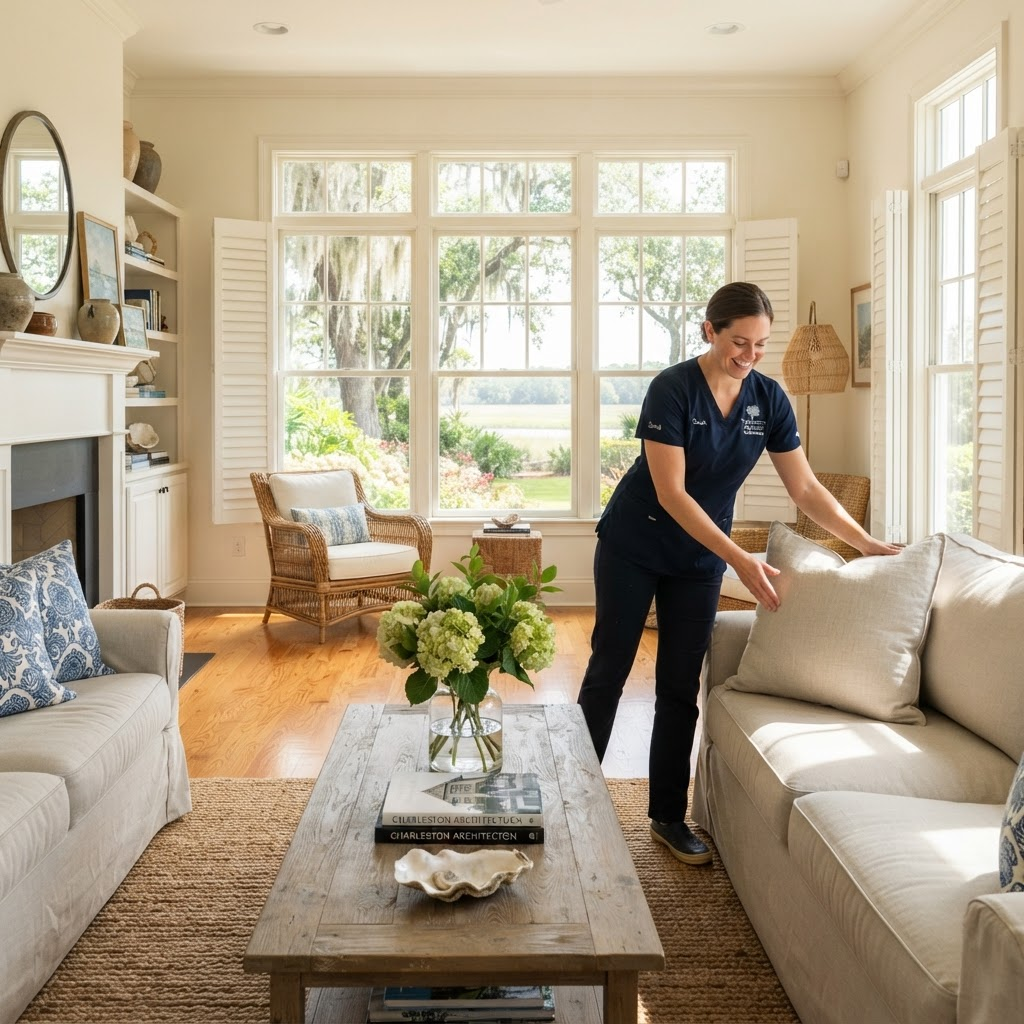 Professional cleaner at work in a Bluffton home